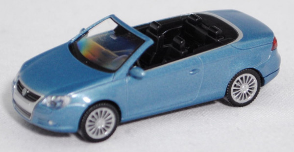 VW Eos 2.0 FSI (Typ 1F, Vorfacelift, Mod. 2006-2008), eismeerblau rmetallic, Wiking, 1:87, Werbebox