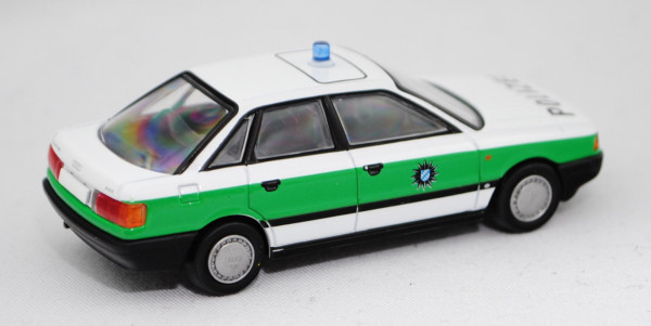Audi 80 2.0E (B3, Typ 89, Modell 1988-1991) Polizei, reinweiß/hell-minzgrün, Polizei Bayern, TOMICA