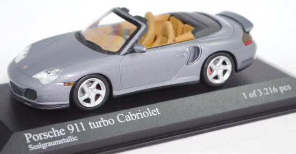 Porsche 911 turbo Cabriolet (Typ 996/2, Mod. 03-05), sealgraumet., Spiegel weg, Minichamps, 1:43, mb