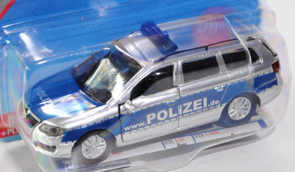 00001 VW Passat Variant 2.0 FSI (B6, Typ 3C) Streifenwagen, Modell 2005-2010, chromsilber/dunkelblau