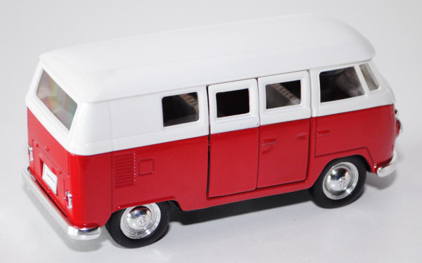 VW Transporter Kombi (Typ 2 T1), Modell 1962, grauweiß/karminrot, Seitentüren zu öffnen, Pullback, W