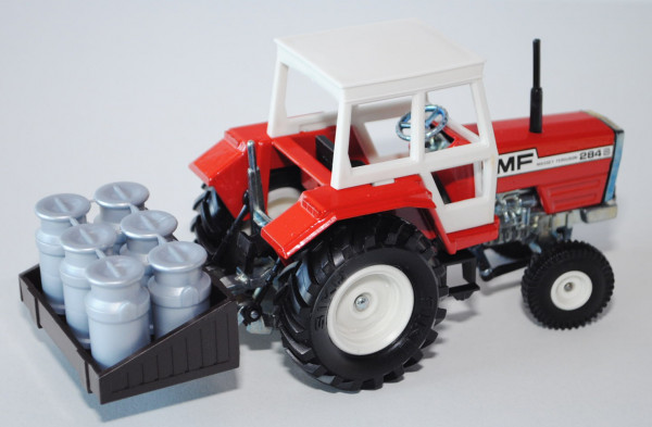 Massey Ferguson MF 284 S Traktor mit Kannenhalter, verkehrsrot, Chassis chrom, kleine Vorderräder, w