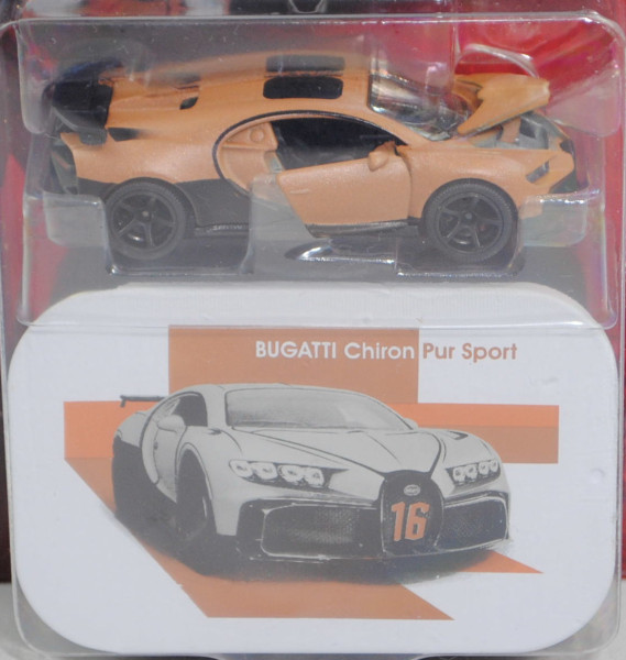 Bugatti Chiron Pur Sport (Mod. 2020-), h.-braunbeigemet. matt/mattschwarz, majorette, 1:65, Blister