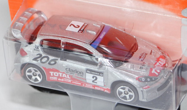 Peugeot 206 WRC (Nr. 205B), silber, clarion / TOTAL / 2, 5-Speichen-Felge, majorette, 1:57, Blister
