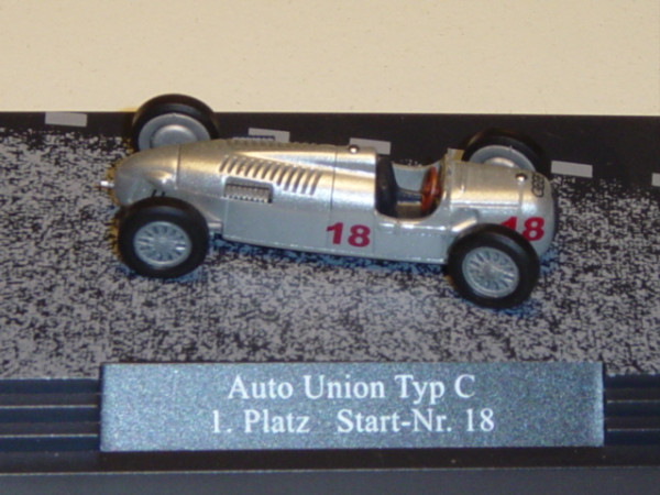 Auto Union Typ C 1936, silber, Eifelrennen Nürburgring 1. Platz, Fahrer: Bernd Rosemeyer, Nr. 18, Bu