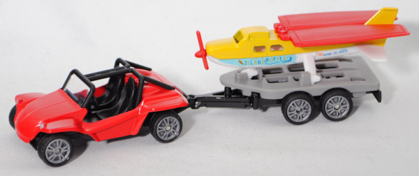 00000 Hazard-Buggy / HAZ-Buggy (Mod. 68-92) m. Anhänger und Sportflugzeug, rot/gelb/weiß, SIKU, P29e