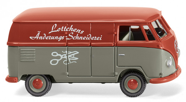 VW Transporter T1 1100 Kastenwagen (Typ 2 T1, Mod. 50-54, Bj. 50), rot/grau, Lottchens / Schneiderei