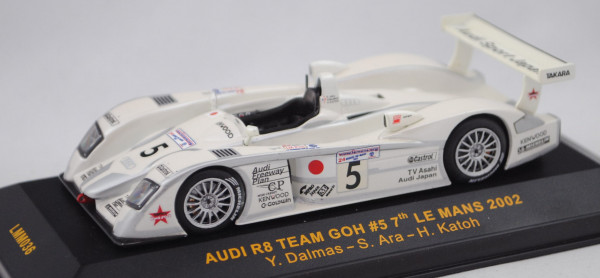 Audi R8, Team GOH, Le Mans 2002, Dalmas/Ara/Katoh (7. Platz), Nr. 5, IXO, 1:43, PC-Box (beschädigt)