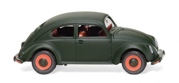 VW Käfer 1100 (Typ 11, Modell 1946-1951), dunkelmattgrün, innen orangebraun, Wiking, 1:87, mb