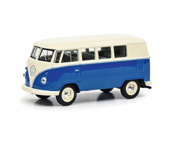VW Transporter Kombi (Typ 2 T1, Mod. 1961-1963), weiß/blau, Nr. 5, Schuco PAPERBOX EDITION, 1:64, mb