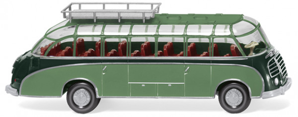 Setra S8 Reisebus (Modell 1952-1958), dunkelgrün/resedagrün, innen signalrot, Wiking, 1:87, mb