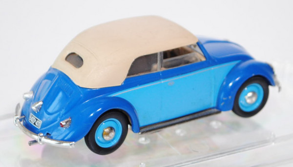 VW Käfer Cabriolet geschlossen (Typ 15), Modell 1949, verkehrsblau/lichtblau, VITESSE, 1:43, PC-Box