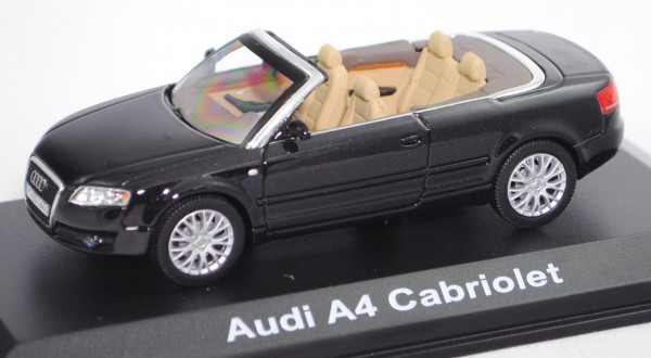 Audi A4 Cabriolet 3.2 FSI quattro (B7, Mod. 2006-2009), phantomschwarz, Norev, 1:43, Werbebox m-