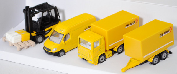 03901 CH Logistik Set: Linde Elektro-Stapler E 35/600H + MB Sprinter II + Scania R380, SIKU, L17mpP