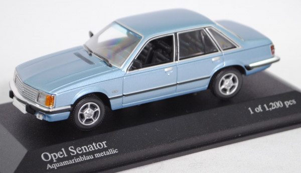 Opel Senator 3.0 E CD (Typ Senator A1, Modell 1978-1981), aquamarinblau, Minichamps, 1:43, PC-Box