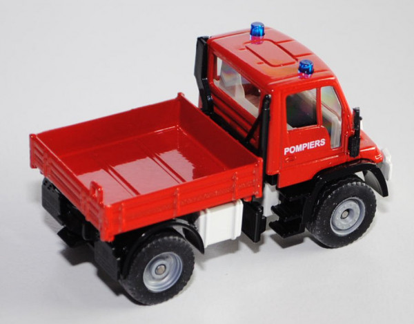00101 F Unimog U 300 (Mod. 01-06) Feuerwehr, rot, POMPIERS, Scheinwerfer silber, SIKU, 1:56, L17P