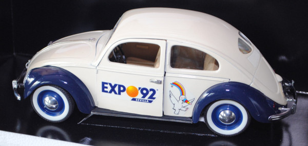 VW Käfer Standardlimousine (Typ 11) (Brezelkäfer), Modell 1949, hellelfenbein/stahlblau, EXPO \'92 /