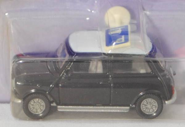 00001 MINI Cooper 1.3i (Typ MK VI, Modell 1991-1996), schwarz, Dach weiß, SIKU, 1:52, P27 vergilbt