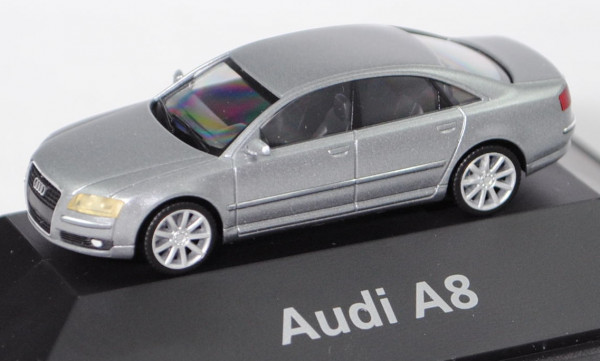 Audi A8 4.2 FSI quattro (D3, Facelift 1, Mod. 2005-2006), atlasgrau metallic, Herpa, 1:87, Werbebox