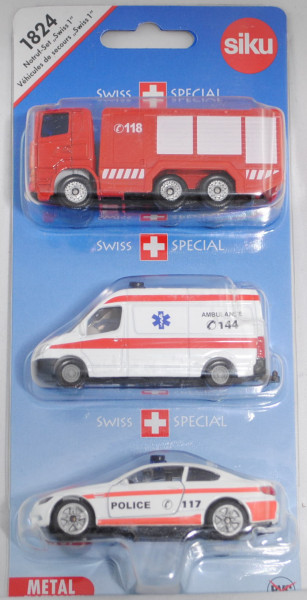 03903 CH Notruf-Set Swiss1 (Scania Tanklöschfahrzeug, Mercedes-Benz Sprinter II Krankenwagen, BMW M3