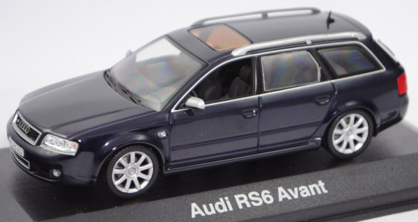 Audi RS 6 Avant (1. Gen. RS6, C5, Typ 4B, Modell 2002-2004), mugelloblau, Minichamps, 1:43, Werbebox