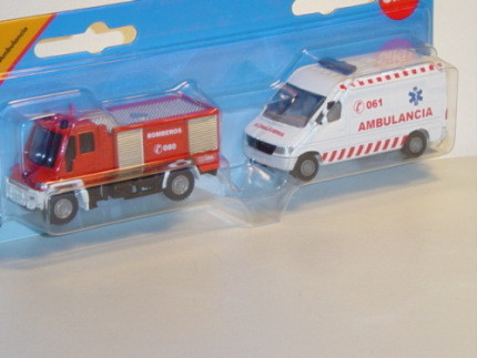 01100 ES Feuerwehr Set bestehend aus Unimog Feuerwehr und Mercedes Sprinter, verkehrsrot/schwarz, BO