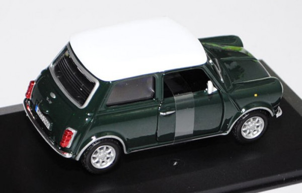 Mini Cooper (Typ MK II / III, Modell 1969-1976), british racing green, Dach reinweiß, innen schwarz,