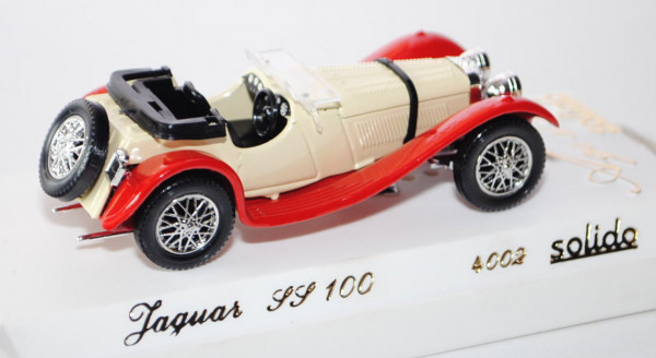 Jaguar SS 100, Modell 1938, elfenbein/verkehrsrot, 3500 cc, 120 cv, 160 km/h, Age d\'or solido, 1:43
