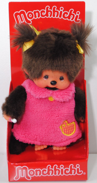 Monchhichi Pink Fluffy Dress Girl (Mädchen mit flauschigem rosafarbenen Kleid), 20 cm groß, Sekiguch