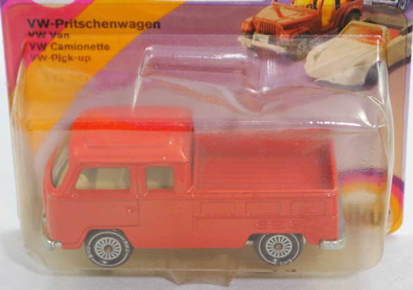 00008 VW Transporter T2 DoKa (Mod. 1971-1972), rot, Verglasung rauch, R11 glatt, SIKU, P23 vergilbt