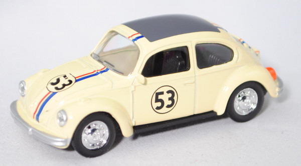 VW Käfer 1303 (Mod. 72-75), elfenbein, angedeutetes Faltdach grau, Nr. 53, Herbie, 1:54, Norev, mb