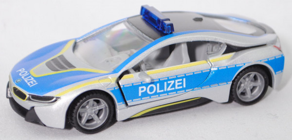 00000 BMW i8 Coupé LCI (Typ I12, Facelift, Modell 2018-) Polizei, silber, SIKU, 1:50, L17mpP