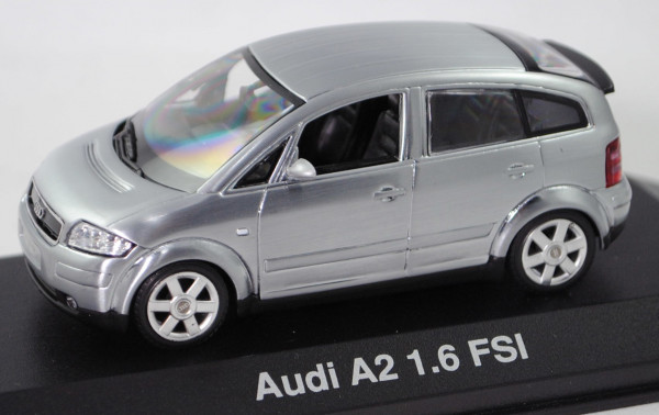 Audi A2 1.6 FSI (Typ 8Z, Modell 2002-2003), alu poliert, Minichamps, 1:43, Werbeschachtel (500 pcs.)