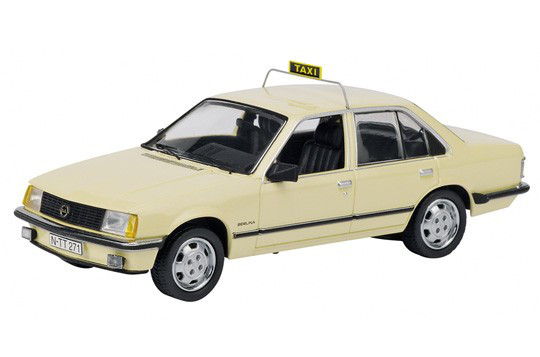 Opel Rekord E1 Berlina (Modellpflege 1981, Mod. 1981-1982) Taxi, hellelfenbein, Schuco, 1:43, PC-Box