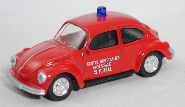 VW Käfer 1303 Feuerwehr, hell-signalrot, CENTRE HOSPITALIER / MOISSAC / S.A.M.U., Norev, mb