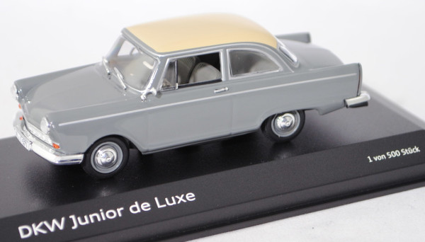 DKW Junior 800 de Luxe (Typ F11 '62-800, Mod. 61-63), remograu/elfenbein, Minichamps, 1:43, PC-Box