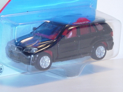 00001 BMW X5 3.0si (Typ E70, Modell 2006-2010), schwarz, innen feuerrot, Lenkrad feuerrot, B41 silbe