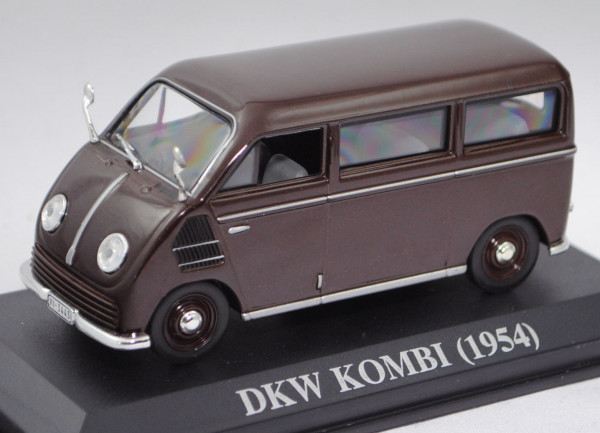 DKW-Schnellaster Bus (Typ F 89 L Dreigang, Modell 1949-1952), braun, IXO, 1:43, PC-Box (Kratzer)