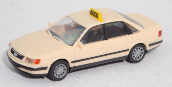 Audi 100 quattro 2.8 E (C4, Mod. 1990-1994) Taxi, hellelfenbein (L07Q), Rietze, 1:87, Werbeschachtel
