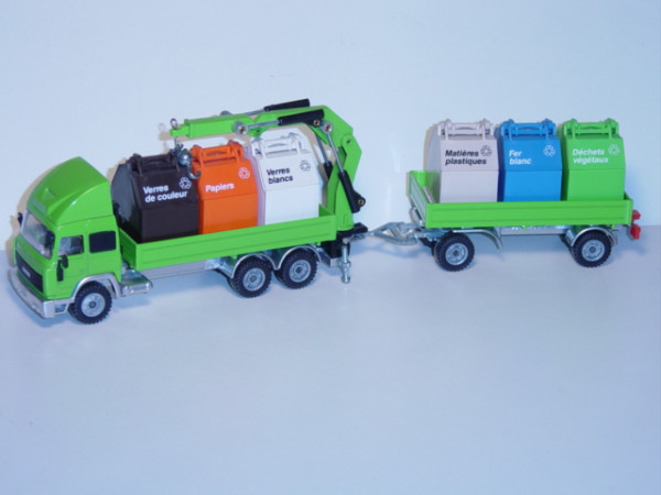 00100 Iveco TurboStar Recycling-Zug, gelbgrün/chromsilber, Container: Verres / de couleur + Verres /