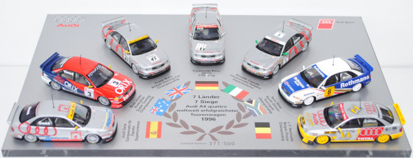 Siegerset Audi A4 quattro Supertouring, Saison 1996, 7 Länder / 7 Siege, Minichamps, 1:43, Schaubox