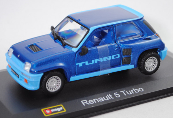 Renault 5 Turbo 1 (Mod. 1980-1982), marineblaumetallic/lichtblau, Bburago Street Classics, 1:32, mb