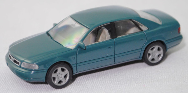 Audi A8 4.2 quattro (D2, Typ 4D, Vorfacelift, Mod. 1994-1998), d.-patinagrün, Rietze, 1:87, Werbebox