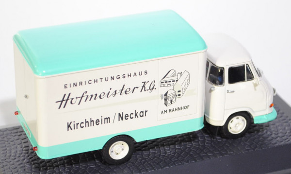 Hanomag Kurier L Kofferwagen, Baujahr 1960, Modell 1958-1967, perlweiß/türkisgrün, EINRICHTUNGSHAUS