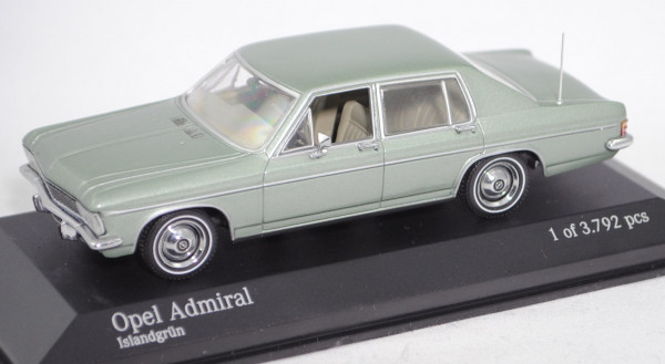 Opel Admiral B 2800 E (KAD-B-Reihe, Modell 1969-1972), islandgrün met., Minichamps, 1:43, PC-Box