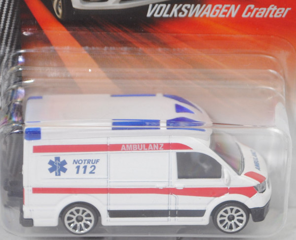 VW Crafter Kastenwagen mit Hochdach (Typ 7C0, Mod. 2017-) Ambulanz, weiß, majorette, 1:81, Blister