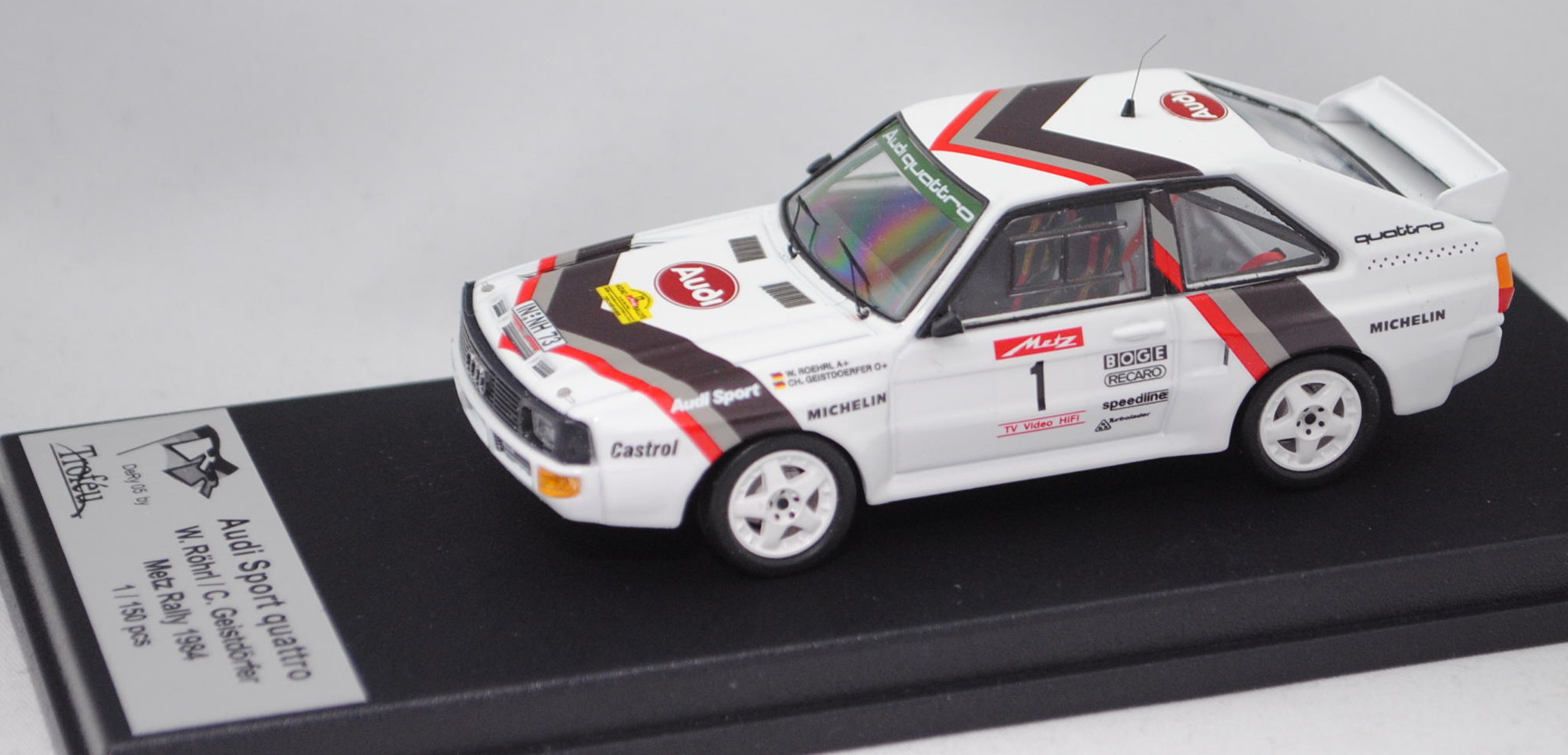 Details about   Audi Quattro Sport #1 Winner Rally Stadte 1984 Rohrl TROFEU 1:43 TRRDE29 Model 
