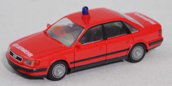 Audi 100 quattro 2.8 E (C4, Modell 90-94) Feuerwehr, verkehrsrot (RAL 3000), Rietze, 1:87, Werbebox