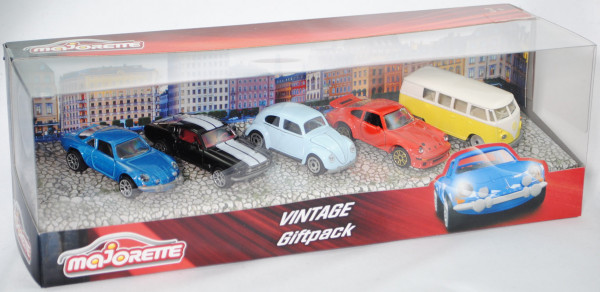 Vintage Giftpack (5 Modelle): Renault + Ford + VW Beetle / Käfer + Porsche + VW T1, majorette, mb