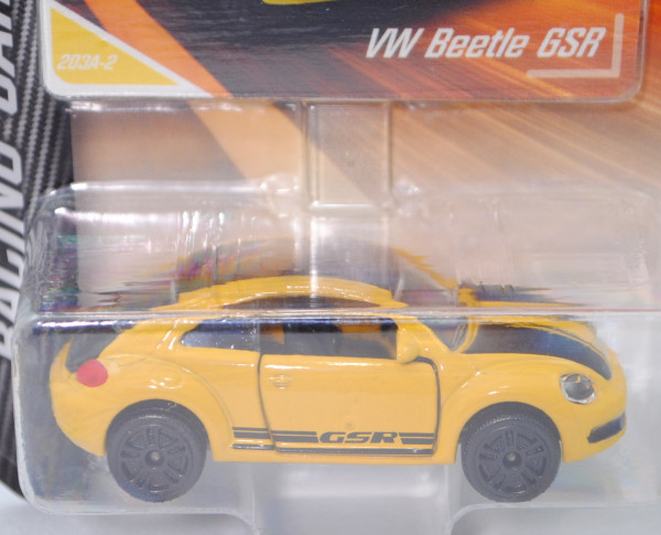 VW Beetle GSR (Typ 5C, Modell 2013-) (Nr. 203 A), gelb/schwarz, GSR, Nr. 203A-2, majorette, 1:60, mb